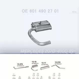   POLMO 13.10 - Kipufogó közép dob MERCEDES 207D 2.3 D, 2.4 D, 2.9 D, 3.0 D (1989-1991)