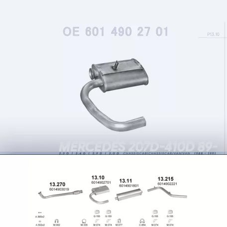 POLMO 13.10 - Kipufogó közép dob MERCEDES 207D 2.3 D, 2.4 D, 2.9 D, 3.0 D (1989-1991)