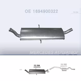  POLMO 13.104 - Kipufogó közép dob MERCEDES A170 - W169 1.7, 2.0 (2004-2012)