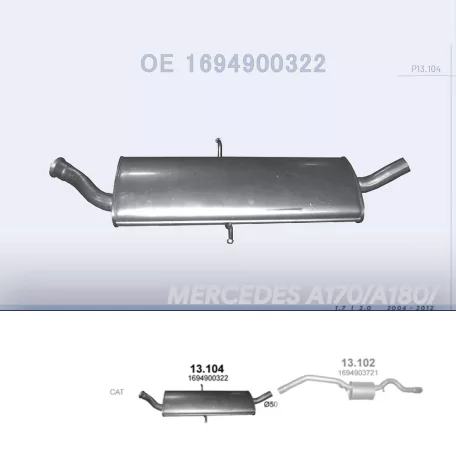 POLMO 13.104 - Kipufogó közép dob MERCEDES A170 - W169 1.7, 2.0 (2004-2012)