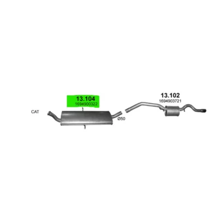 POLMO 13.104 - Kipufogó közép dob MERCEDES A170 - W169 1.7, 2.0 (2004-2012)