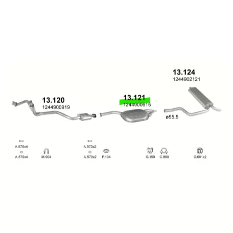 POLMO 13.121 - Kipufogó közép dob MERCEDES 300 - T124 3.0 D (1985-1993)