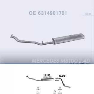   POLMO 13.137 - Kipufogó hátsó dob MERCEDES MB100 2.4 D (1988-1995)