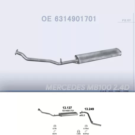 POLMO 13.137 - Kipufogó hátsó dob MERCEDES MB100 2.4 D (1988-1995)