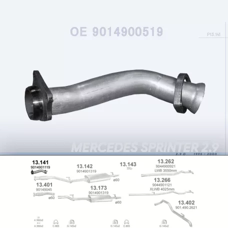 POLMO 13.141 - Kipufogó gyűjtő cső MERCEDES SPRINTER 2.9 D (1995-2000)