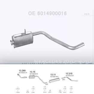   POLMO 13.15 - Kipufogó közép dob MERCEDES 207D 2.3 D, 2.4 D, 3.0 D (1985-1989)