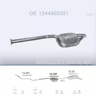   POLMO 13.157 - Kipufogó közép dob MERCEDES 250 - T124 2.5 TD, 3.0 TD (1985-1996)