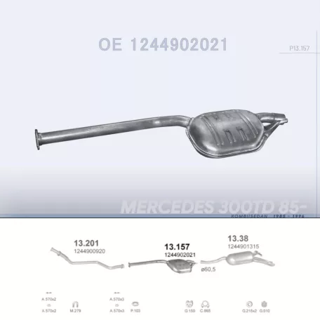 POLMO 13.157 - Kipufogó közép dob MERCEDES 250 - T124 2.5 TD, 3.0 TD (1985-1996)