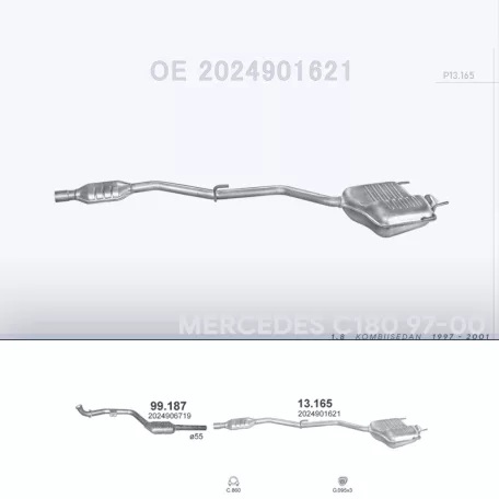 POLMO 13.165 - Kipufogó rendszer MERCEDES C180 - T202 1.8 (1997-2001)