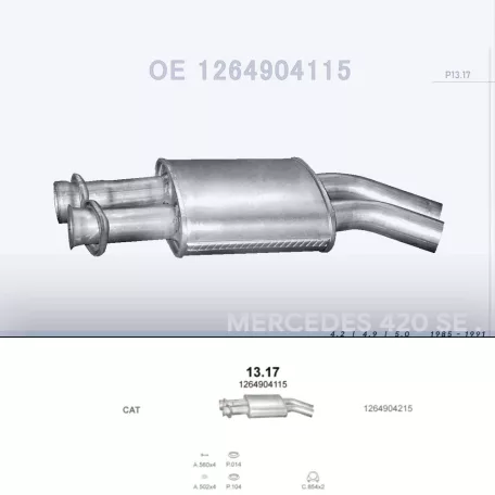 POLMO 13.17 - Kipufogó javító dob MERCEDES 420 SE - W126 4.2, 4.9, 5.0 (1985-1991)