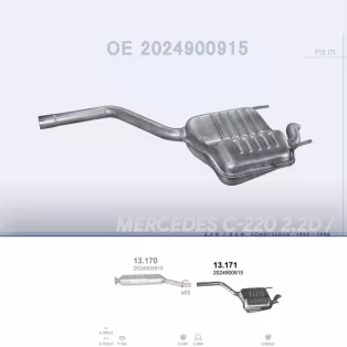   POLMO 13.171 - Kipufogó hátsó dob MERCEDES C220 - W202 2.2 D, 2.5 D (1993-1998)
