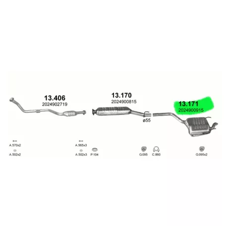 POLMO 13.171 - Kipufogó hátsó dob MERCEDES C220 - W202 2.2 D, 2.5 D (1993-1998)