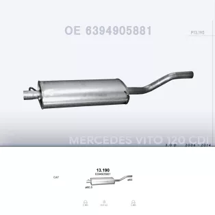   POLMO 13.190 - Kipufogó közép dob MERCEDES VIANO 3.0 D (2006-2014)