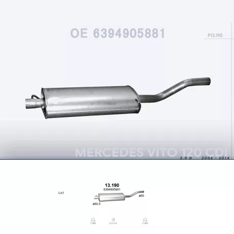 POLMO 13.190 - Kipufogó közép dob MERCEDES VIANO 3.0 D (2006-2014)