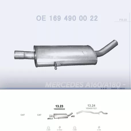 POLMO 13.23 - Kipufogó közép dob MERCEDES A160 - W169 2.0 D (2004-2012)