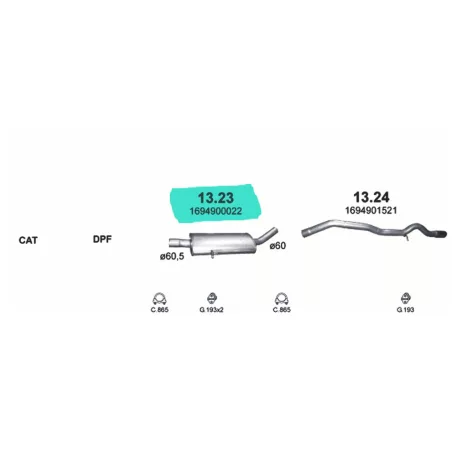 POLMO 13.23 - Kipufogó közép dob MERCEDES A160 - W169 2.0 D (2004-2012)
