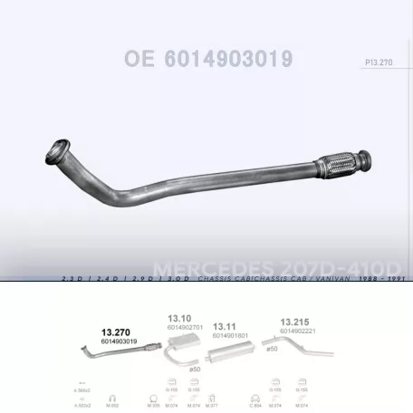 POLMO 13.270 - Kipufogó gyűjtő cső MERCEDES 207D 2.3 D, 2.4 D, 2.9 D, 3.0 D (1988-1991)