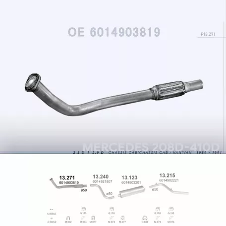 POLMO 13.271 - Kipufogó gyűjtő cső MERCEDES 308D 2.3 D, 2.9 D (1989-1991)