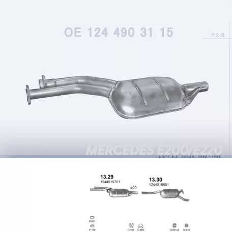 POLMO 13.29 - Kipufogó közép dob MERCEDES E200 - W124 2.0, 2.2 (1992-1995)