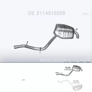   POLMO 13.31 - Kipufogó hátsó dob MERCEDES E400 - W211 4.0 D (2003-2008)