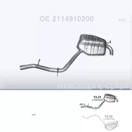 POLMO 13.31 - Kipufogó hátsó dob MERCEDES E400 - W211 4.0 D (2003-2008)