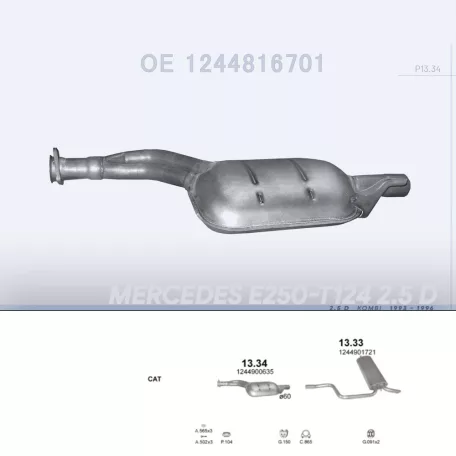 POLMO 13.34 - Kipufogó közép dob MERCEDES E250 - T124 2.5 D (1993-1996)