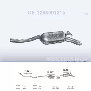   POLMO 13.38 - Kipufogó hátsó dob MERCEDES E250 - W124 2.5 D (1993-1995)