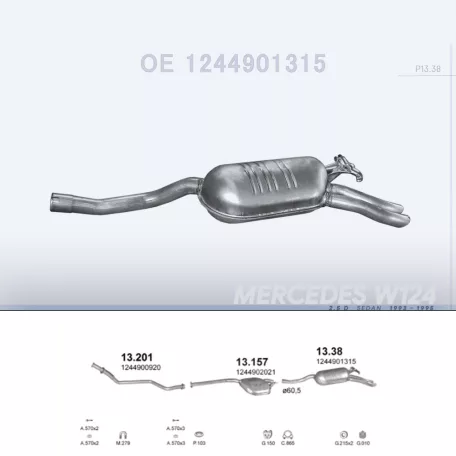 POLMO 13.38 - Kipufogó hátsó dob MERCEDES E250 - W124 2.5 D (1993-1995)