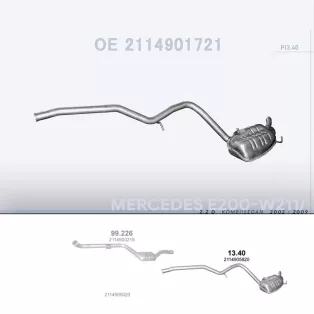   POLMO 13.40 - Kipufogó hátsó dob MERCEDES E200 - W211 2.2 D (2002-2009)