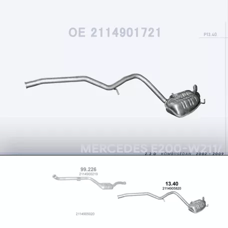 POLMO 13.40 - Kipufogó hátsó dob MERCEDES E200 - W211 2.2 D (2002-2009)