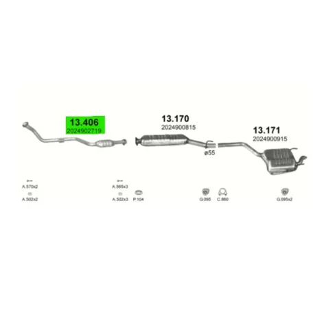 POLMO 13.406 - Kipufogó javító dob MERCEDES C220 - T202 2.2 D, 2.5 D (1993-1998)