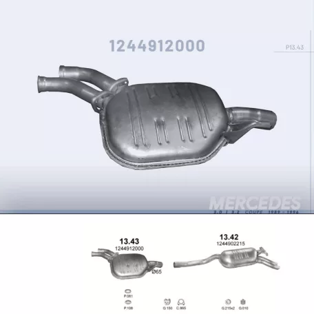 POLMO 13.43 - Kipufogó közép dob MERCEDES 320 - C124 3.0, 3.2 (1989-1996)