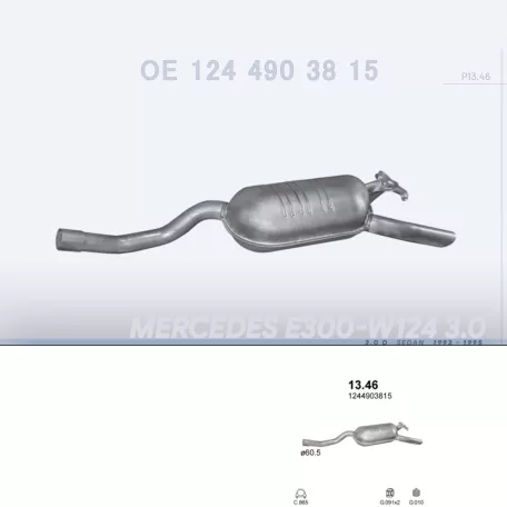 POLMO 13.46 - Kipufogó hátsó dob MERCEDES E300 - W124 3.0 D (1993-1995)