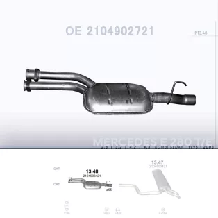   POLMO 13.48 - Kipufogó közép dob MERCEDES E420 - S210 2.8, 3.2, 4.2, 4.3 (1996-2003)