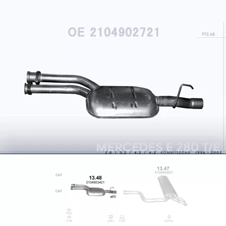 POLMO 13.48 - Kipufogó közép dob MERCEDES E420 - S210 2.8, 3.2, 4.2, 4.3 (1996-2003)