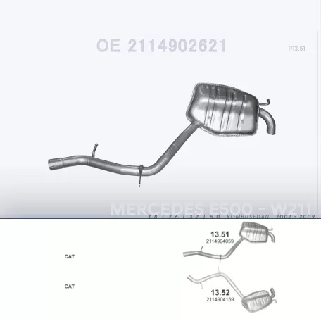 POLMO 13.51 - Kipufogó hátsó dob MERCEDES E240 - W211 1.8, 2.6, 3.2, 5.0 (2002-2009)