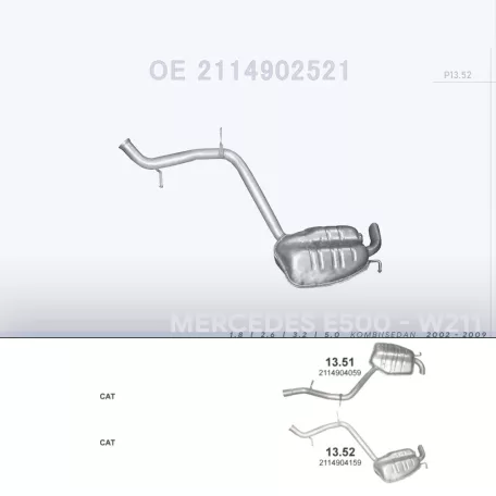 POLMO 13.52 - Kipufogó hátsó dob MERCEDES E240 - W211 1.8, 2.6, 3.2, 5.0 (2002-2009)