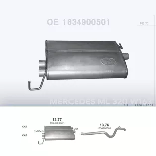   POLMO 13.77 - Kipufogó hátsó dob MERCEDES ML320 - W163 3.2 (1998-2002)