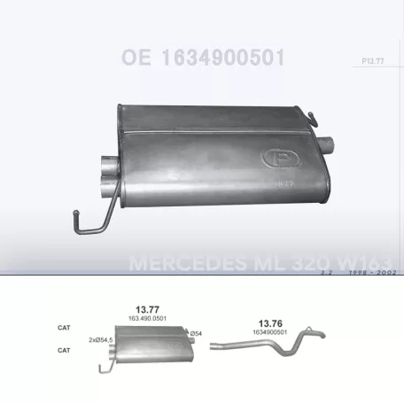 POLMO 13.77 - Kipufogó hátsó dob MERCEDES ML320 - W163 3.2 (1998-2002)