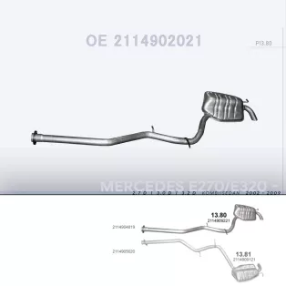   POLMO 13.80 - Kipufogó hátsó dob MERCEDES E280 - W211 2.7 D, 3.0 D, 3.2 D (2002-2009)