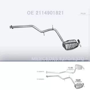   POLMO 13.81 - Kipufogó hátsó dob MERCEDES E280 - W211 2.7 D, 3.0 D, 3.2 D (2002-2009)