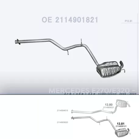 POLMO 13.81 - Kipufogó hátsó dob MERCEDES E280 - W211 2.7 D, 3.0 D, 3.2 D (2002-2009)