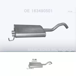   POLMO 13.86 - Kipufogó hátsó dob MERCEDES ML400 - W163 4.0 D (2001-2005)