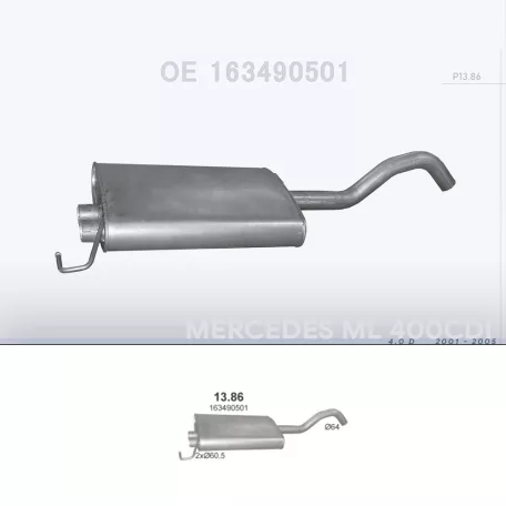 POLMO 13.86 - Kipufogó hátsó dob MERCEDES ML400 - W163 4.0 D (2001-2005)