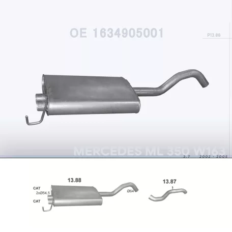 POLMO 13.88 - Kipufogó hátsó dob MERCEDES ML350 - W163 3.7 (2002-2005)