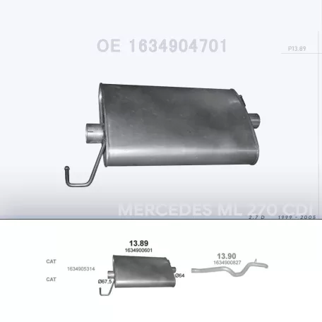 POLMO 13.89 - Kipufogó hátsó dob MERCEDES ML270 - W163 2.7 D (1999-2005)