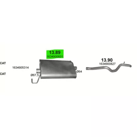 POLMO 13.89 - Kipufogó hátsó dob MERCEDES ML270 - W163 2.7 D (1999-2005)