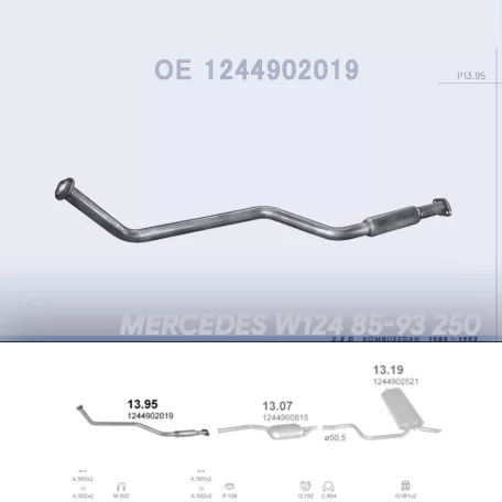 POLMO 13.95 - Kipufogó első cső MERCEDES 250 - T124 2.5 D (1985-1993)
