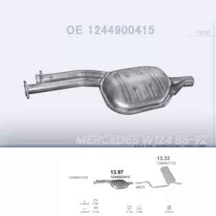   POLMO 13.97 - Kipufogó közép dob MERCEDES 260E - W124 2.6, 3.0 (1985-1992)
