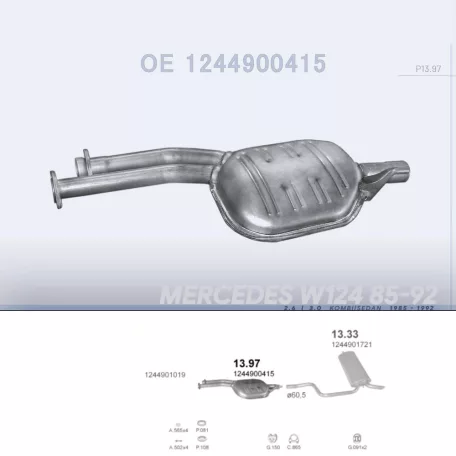 POLMO 13.97 - Kipufogó közép dob MERCEDES 260E - W124 2.6, 3.0 (1985-1992)